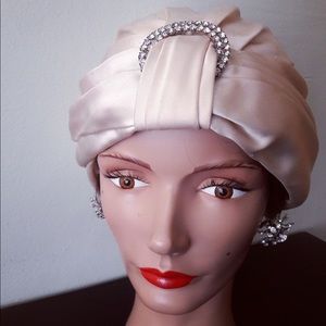 1960s Creme Satin Turban Hat /  Vintage